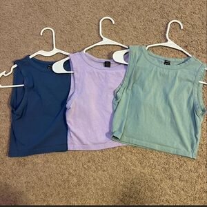 Set of Three Sleeveless Crop Tops - Blue, Lavender, and Mint